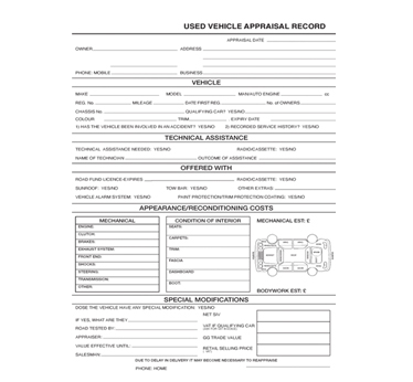 used car appraisal pad