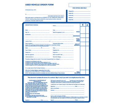 Used Vehicle Order Form