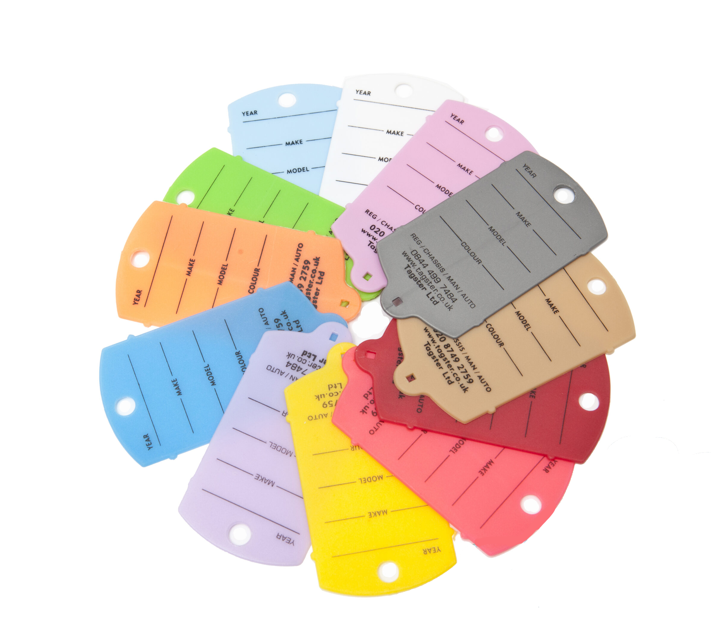 Printed vehicle ring key tags - TAGS ONLY, no rings (200)