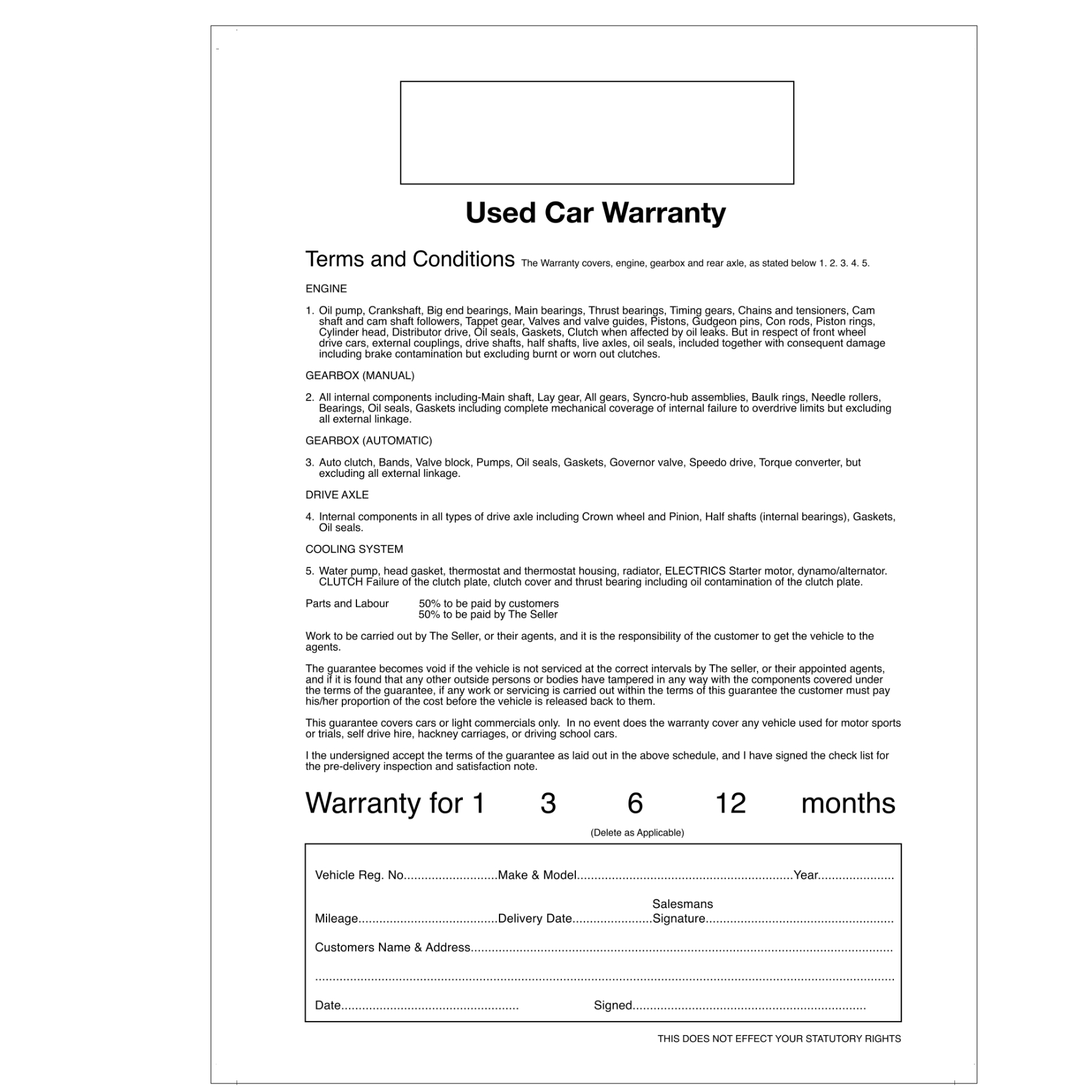Used Car Warranty Pad