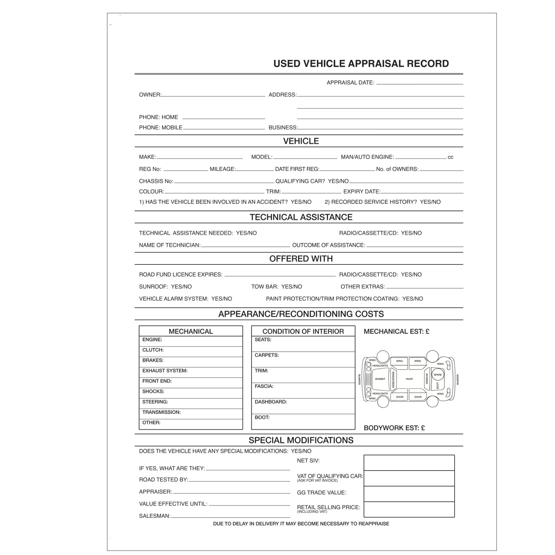 Used Car Appraisal Pad - Image 2