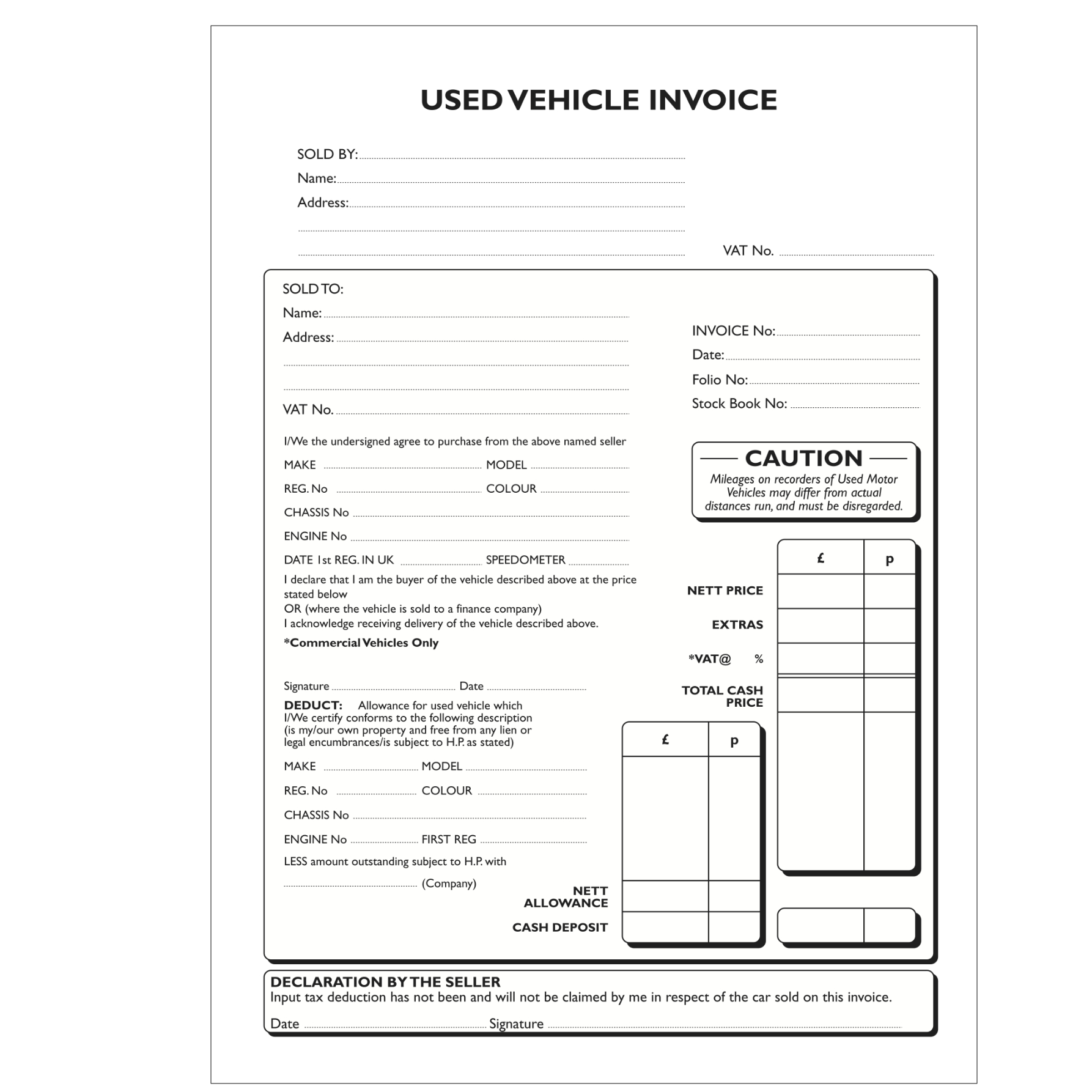 A4 50 Page Used Car Invoice Pad - Image 3
